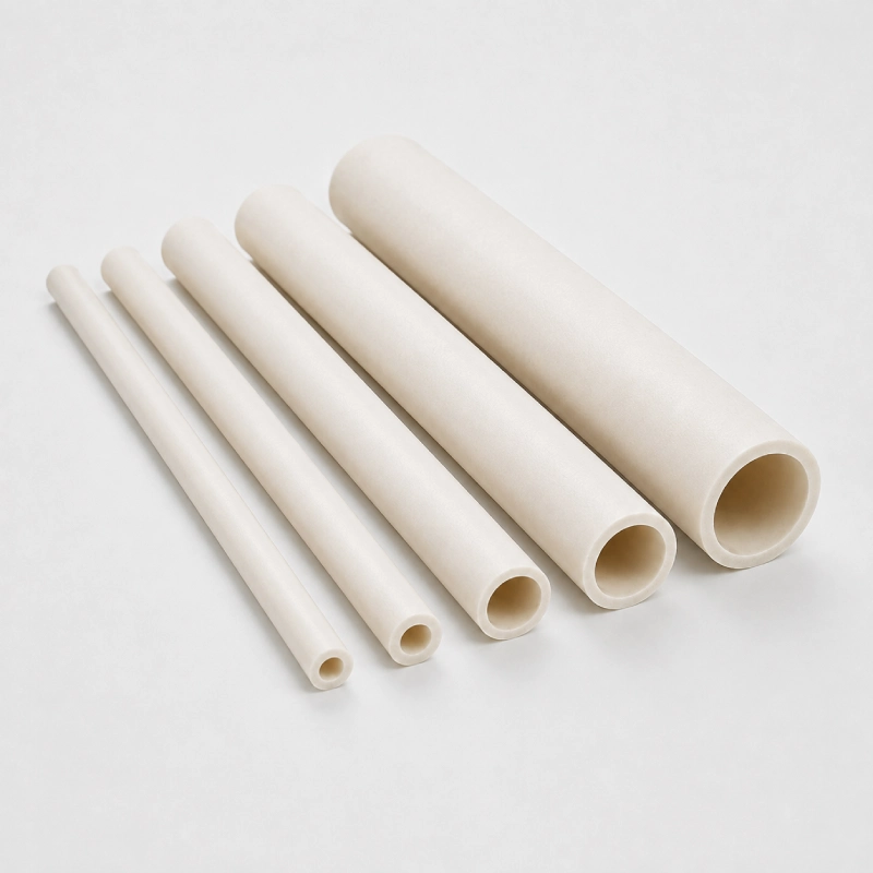 Alumina ceramic tubes in different diameters arranged for custom industrial component selection