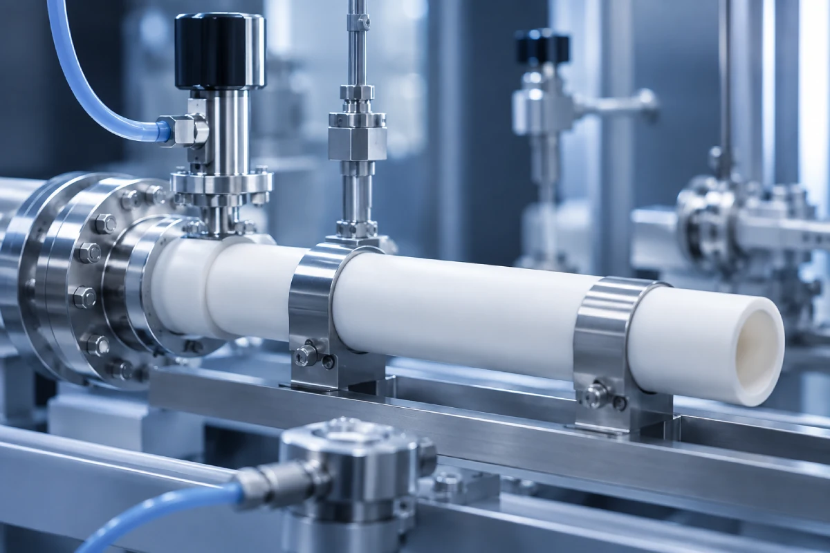 Alumina ceramic tubes integrated into fluid and chemical handling equipment for wear and corrosion resistance