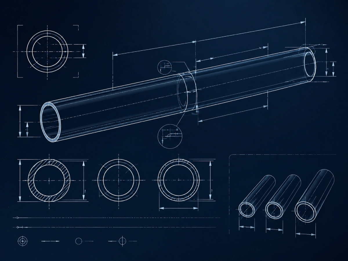 Engineering blueprint of custom alumina ceramic tube geometry with OD ID and dimensional design details